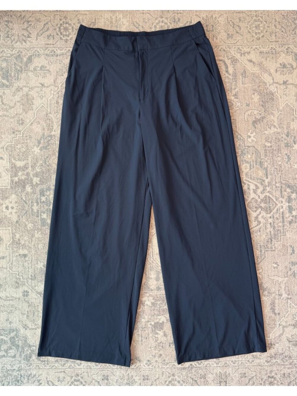 Athleta Blue Pinnacle High Rise Wide Leg Trouser Pants Size 14 Tall Commuter